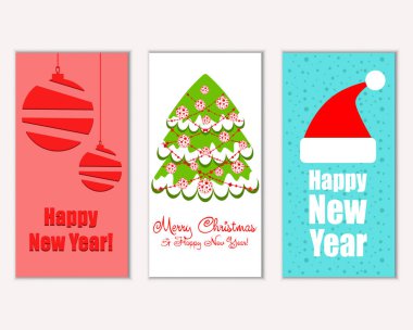mutlu Noeller ve mutlu yeni yıl tebrik kartları vektör çizim