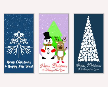 Mutlu Noeller ve mutlu yeni yıl tebrik kartları. Vektör çizim 