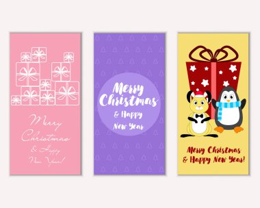 Mutlu Noeller ve mutlu yeni yıl tebrik kartları. Vektör çizim 