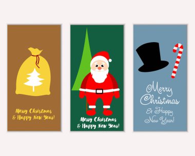 mutlu Noeller ve mutlu yeni yıl tebrik kartları vektör çizim