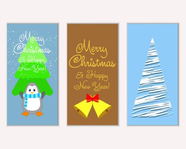 Mutlu Noeller ve mutlu yeni yıl tebrik kartları. Vektör çizim   