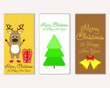 Mutlu Noeller ve mutlu yeni yıl tebrik kartları. Vektör çizim   