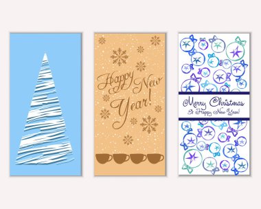 vektör çizim kış tatil tebrik kartları