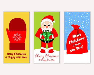 Mutlu Noeller ve mutlu yeni yıl tebrik kartları. Vektör çizim     