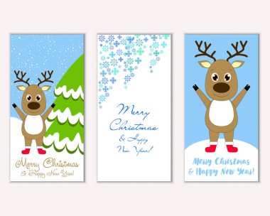 mutlu Noeller ve mutlu yeni yıl tebrik kartları vektör çizim