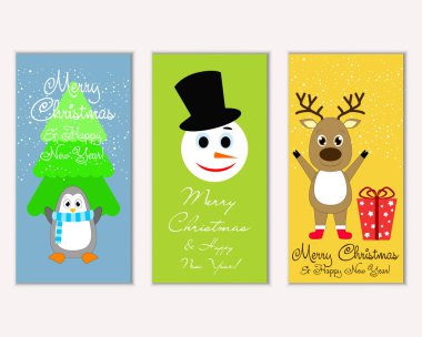 Mutlu Noeller ve mutlu yeni yıl tebrik kartları. Vektör çizim   