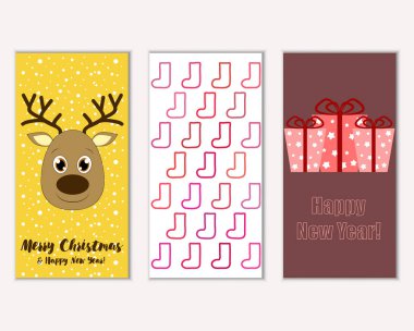 mutlu Noeller ve mutlu yeni yıl tebrik kartları vektör çizim     