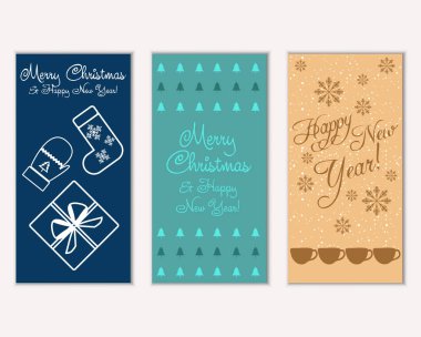 Mutlu Noeller ve mutlu yeni yıl tebrik kartları. Vektör çizim   
