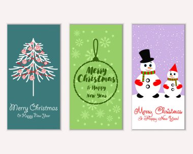 mutlu Noeller ve mutlu yeni yıl tebrik kartları vektör çizim