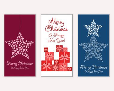 Mutlu Noeller ve mutlu yeni yıl tebrik kartları. Vektör çizim   