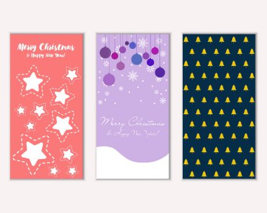 Mutlu Noeller ve mutlu yeni yıl tebrik kartları. Vektör çizim       