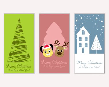 mutlu Noeller ve mutlu yeni yıl tebrik kartları vektör çizim     