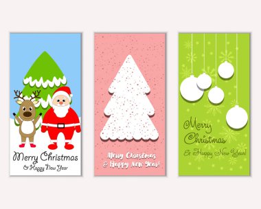 mutlu Noeller ve mutlu yeni yıl tebrik kartları vektör çizim       