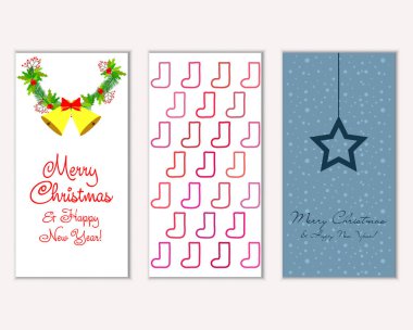 Mutlu Noeller ve mutlu yeni yıl tebrik kartları. Vektör çizim   