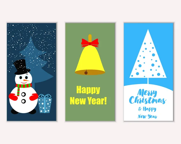 Színes Karácsonyi Kártyák Évet Dekorációt Hóember Vektoros Illusztráció — Stock Vector