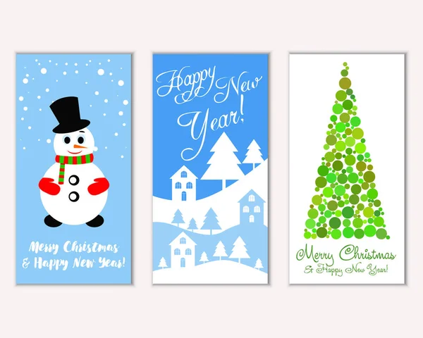Renkli Noel Kartları Yılbaşı Süsleri Kardan Adam Vektör Çizim Ile — Stok Vektör