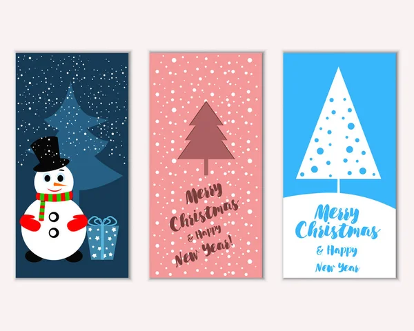 Cartões Natal Coloridos Com Decorações Ano Novo Ilustração Vetorial Boneco — Vetor de Stock