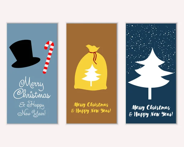 Vector Illustration Merry Christmas Happy New Year Greeting Cards — Stock Vector