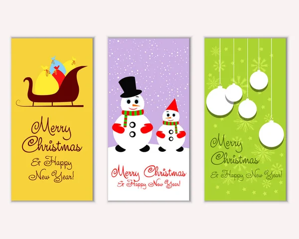 Vector Illustration Merry Christmas Happy New Year Greeting Cards — Stock Vector