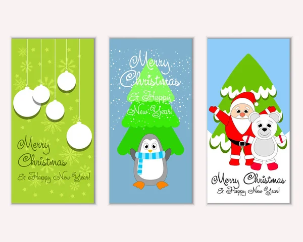 Vector Illustration Merry Christmas Happy New Year Greeting Cards — Stock Vector