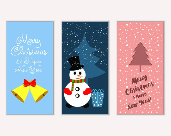 Színes Karácsonyi Kártyák Évet Dekorációt Hóember Vektoros Illusztráció — Stock Vector