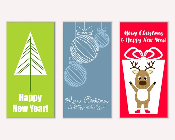 Vector Illustration Merry Christmas Happy New Year Greeting Cards — Stock Vector