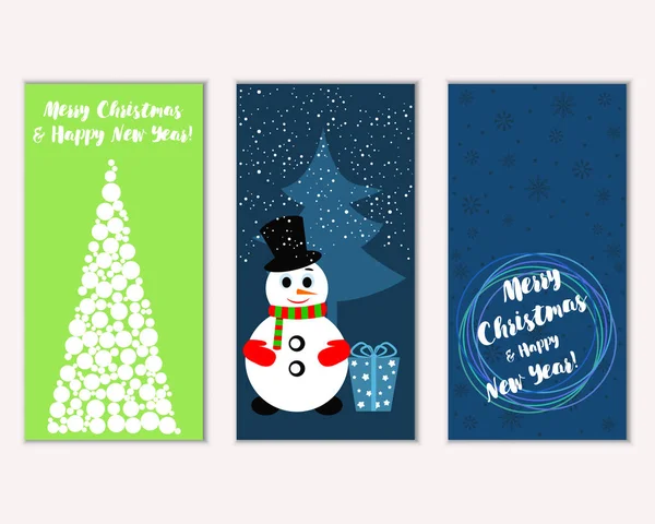 Cartes Noël Colorées Avec Décorations Nouvel Illustration Vectorielle Bonhomme Neige — Image vectorielle