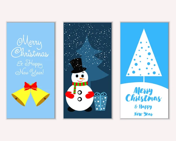 Colorful Christmas Cards New Year Decorations Snowman Vector Illustration — Stock Vector