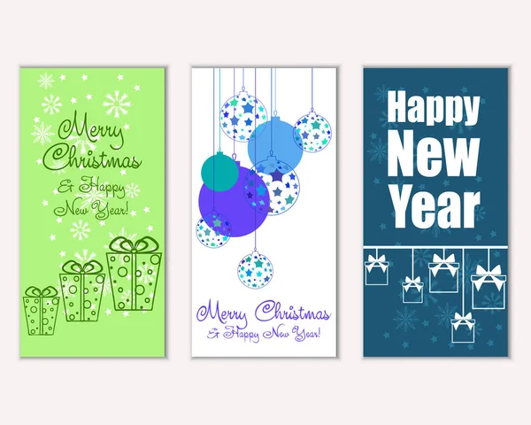 Merry Christmas Happy New Year Greeting Cards — Stock Vector