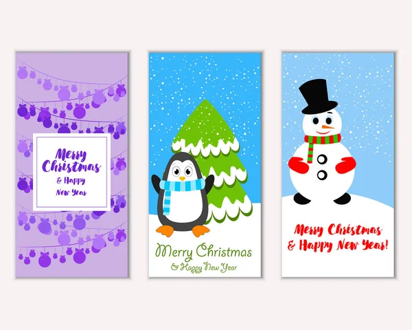 Tarjetas Navidad Coloridas Con Decoraciones Año Nuevo Ilustración Del Vector — Archivo Imágenes Vectoriales