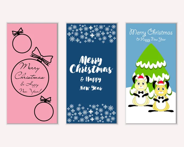 Tarjetas Navidad Coloridas Con Decoraciones Año Nuevo Ilustración Vectorial — Vector de stock