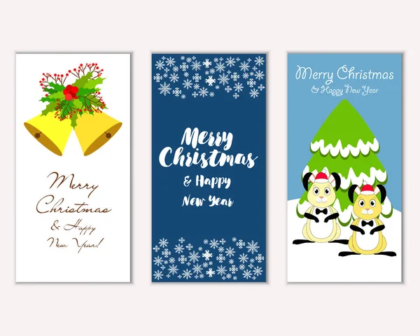 Cartes Noël Colorées Avec Décorations Nouvel Illustration Vectorielle — Image vectorielle