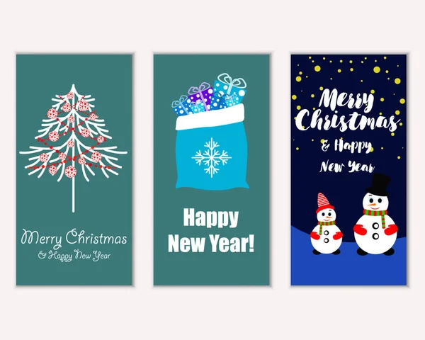 Merry Christmas Happy New Year Greeting Cards Vector Illustration — Stock Vector