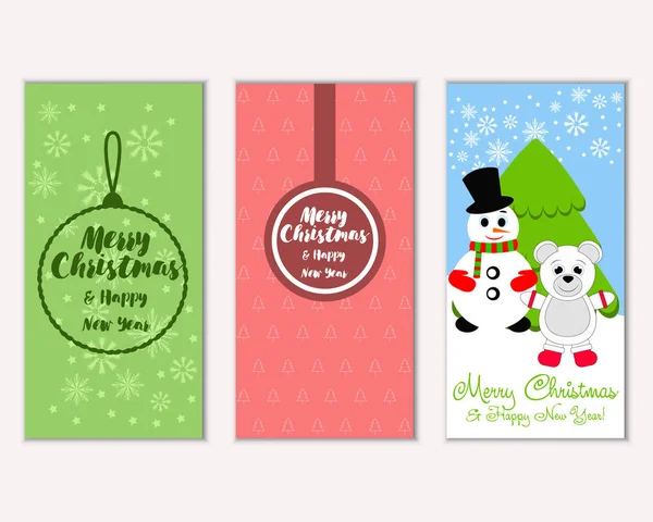 Vector Illustration Merry Christmas Happy New Year Greeting Cards — Stock Vector