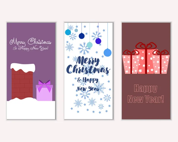 Feliz Navidad Feliz Año Nuevo Tarjetas Felicitación — Vector de stock