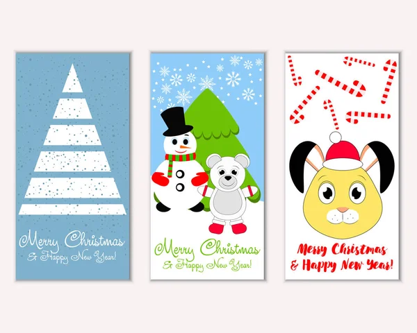 Cartes Noël Colorées Avec Décorations Nouvel Illustration Vectorielle — Image vectorielle