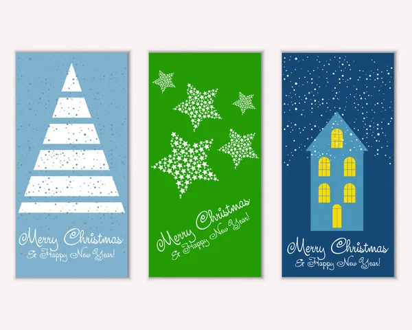 Kleurrijke Kerstkaarten Met Nieuwjaar Decoraties Vector Illustratie — Stockvector