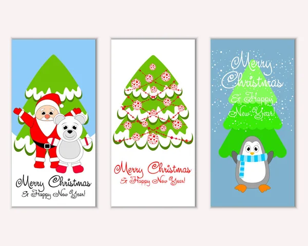 Vector Illustration Merry Christmas Happy New Year Greeting Cards — Stock Vector