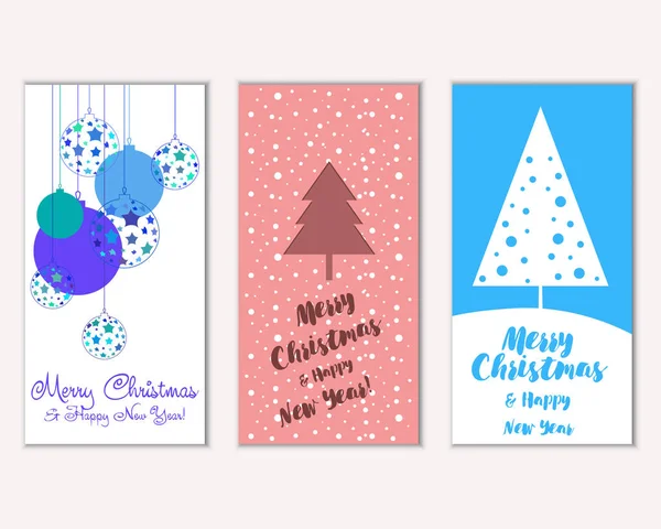 Tarjetas Navidad Coloridas Con Decoraciones Año Nuevo Ilustración Vectorial — Vector de stock