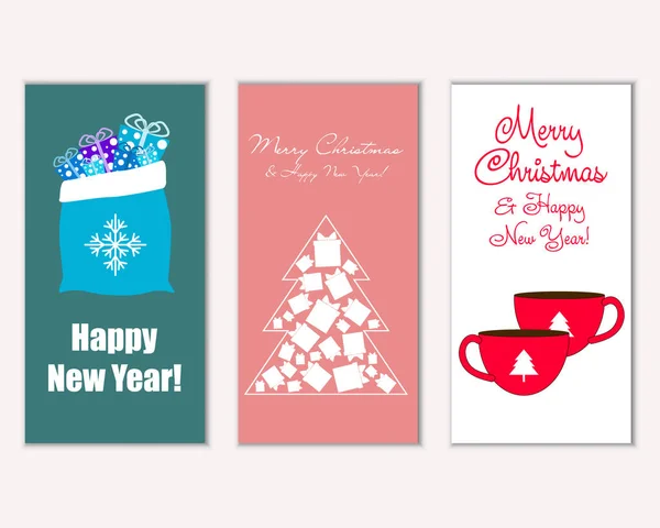 Feliz Navidad Feliz Año Nuevo Tarjetas Felicitación — Vector de stock