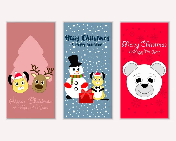 Πολύχρωμες Χριστουγεννιάτικες Κάρτες Νέο Έτος Διακόσμηση Διανυσματικά Εικονογράφηση — Διανυσματικό Αρχείο