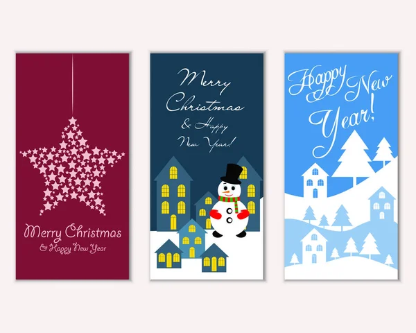 Πολύχρωμες Χριστουγεννιάτικες Κάρτες Διακοσμήσεις Νέο Έτος Και Την Εικονογράφηση Διάνυσμα — Διανυσματικό Αρχείο