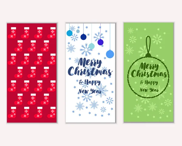 Vector Illustration Merry Christmas Happy New Year Greeting Cards — Stock Vector