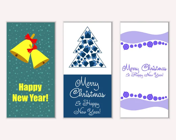 Merry Christmas Happy New Year Greeting Cards — Stock Vector