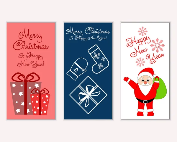 Cartões Natal Coloridos Com Decorações Ano Novo Ilustração Vetorial Papai — Vetor de Stock