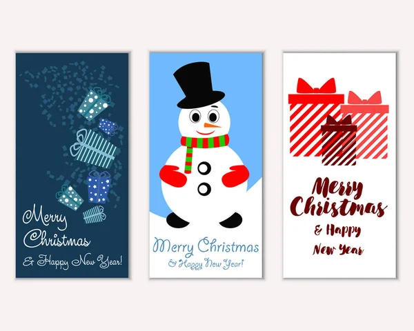 Cartes Noël Colorées Avec Décorations Nouvel Illustration Vectorielle Bonhomme Neige — Image vectorielle