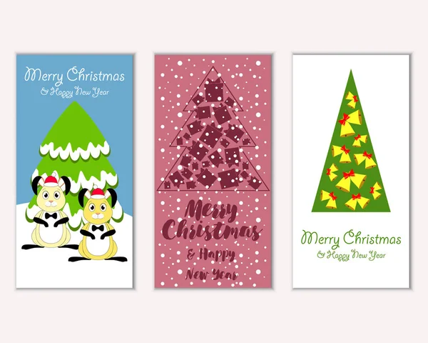 Tarjetas Navidad Coloridas Con Decoraciones Año Nuevo Ilustración Vectorial — Vector de stock