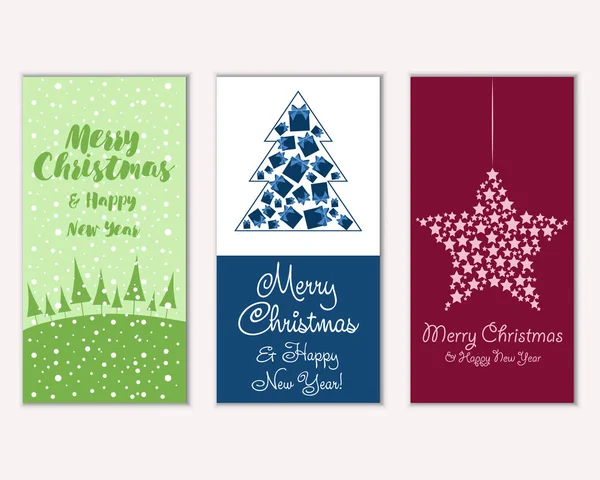 Tarjetas Navidad Coloridas Con Decoraciones Año Nuevo Ilustración Vectorial — Vector de stock