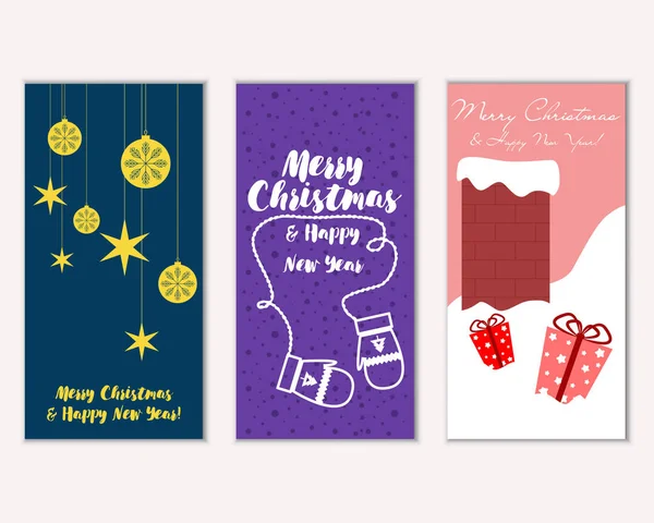 Cartes Noël Colorées Avec Décorations Nouvel Illustration Vectorielle — Image vectorielle