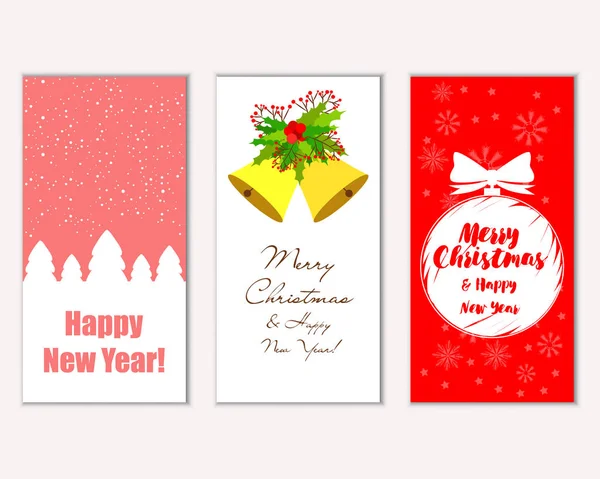 Merry Christmas Happy New Year Greeting Cards — Stock Vector